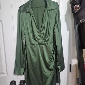 Cider Forest Green Satin Dress